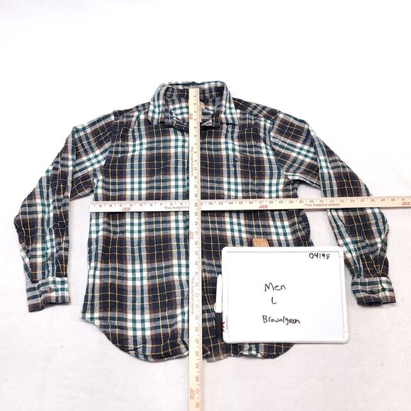 Blue Mountain Tartan Flannel Long Sleeve Button Up Shirt Mens Size L Brown Green - Picture 6 of 10